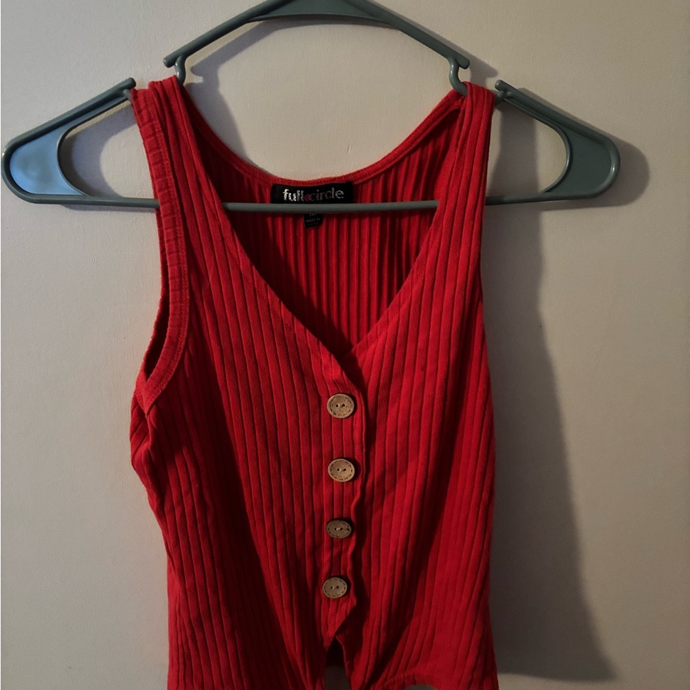 Full Circle Scarlet Ribbed Button-Up Tank Top